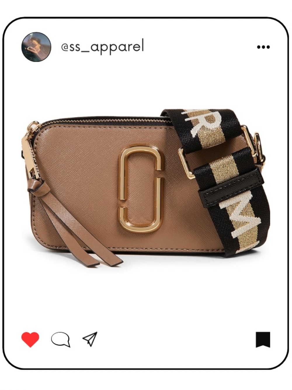 Marc Jacobs Tan Crossbody Camera Bag with Black & Gold Strap